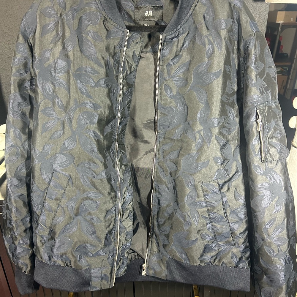 H&M Textured Satin navy Blue Bomber Jacket for Men size large